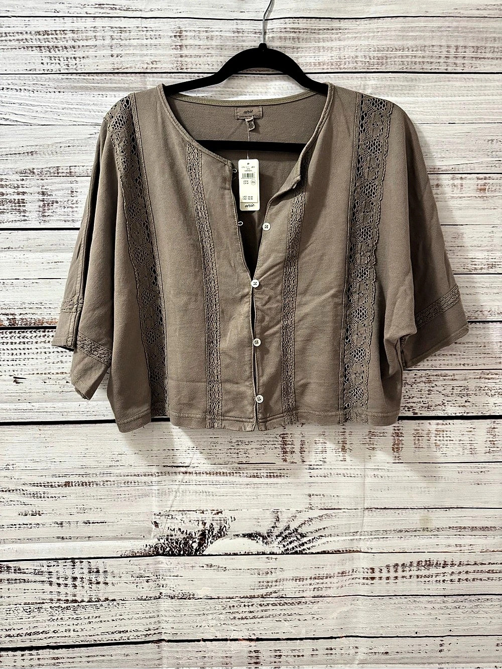 aerie Cotton Button Front Top in Brown Size Medium NWT